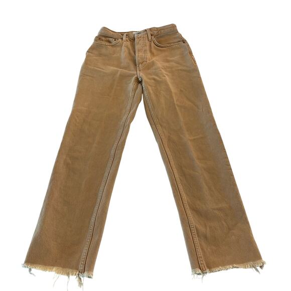 Re/Done‎ 70s Stove Pipe High Rise Straight Leg Denim Jeans Mustard Size 25 - Picture 2 of 12